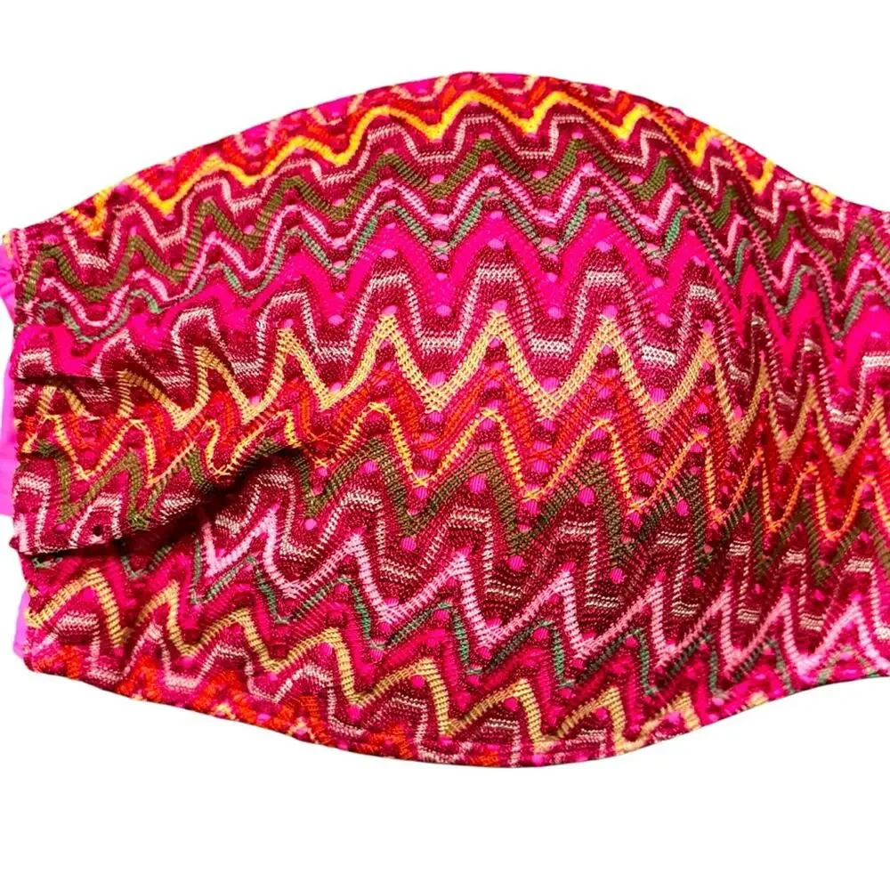 Aerie Pink Chevron Knit Bandeau Bikini Top Multi Color Zig Zag Strapless XL